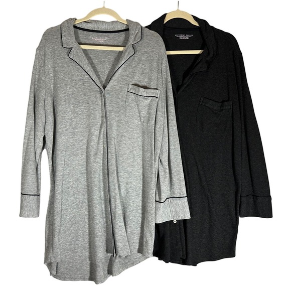 Victorias Secret 2pc Bundle Sleep Shirts XL Button Front Pajama Nightgown Lounge - Picture 1 of 14